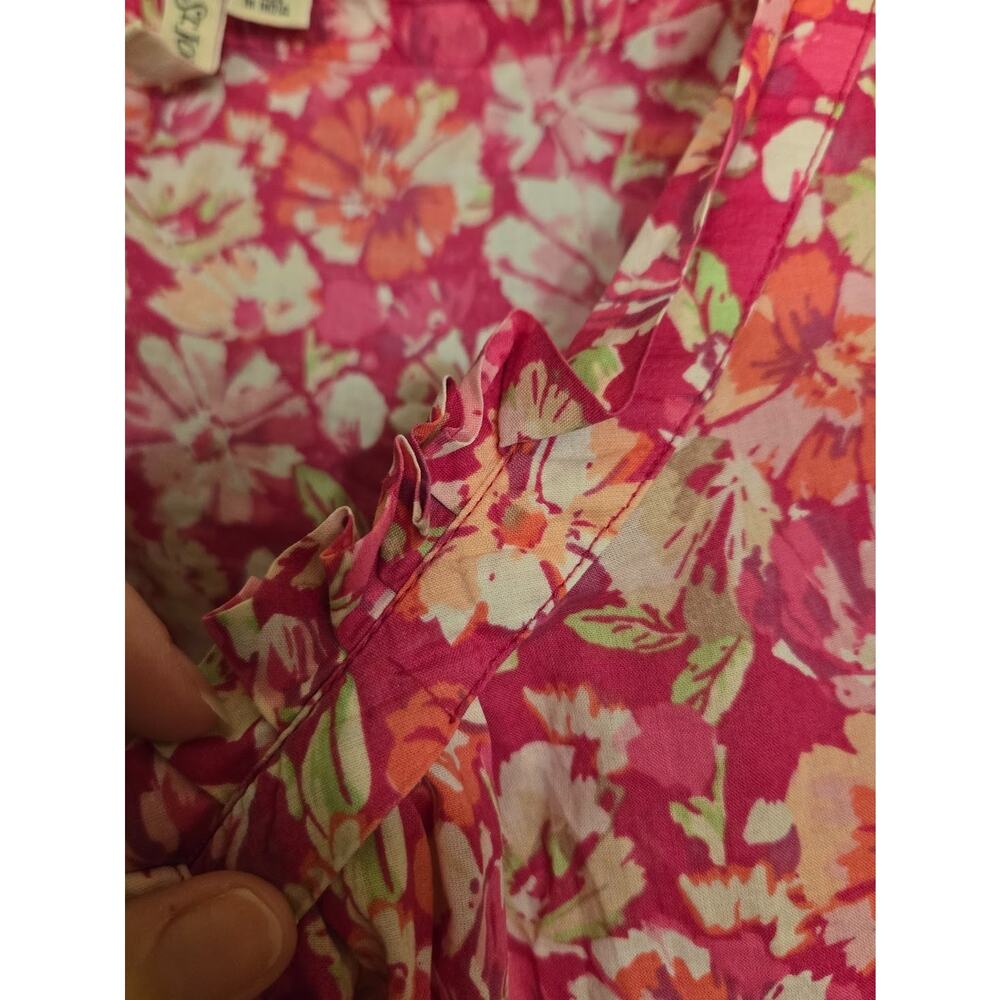 St. John’s Bay Pink Floral Short Sleeve Tie Neck Pullover Blouse - Size XL EUC - Picture 5 of 10